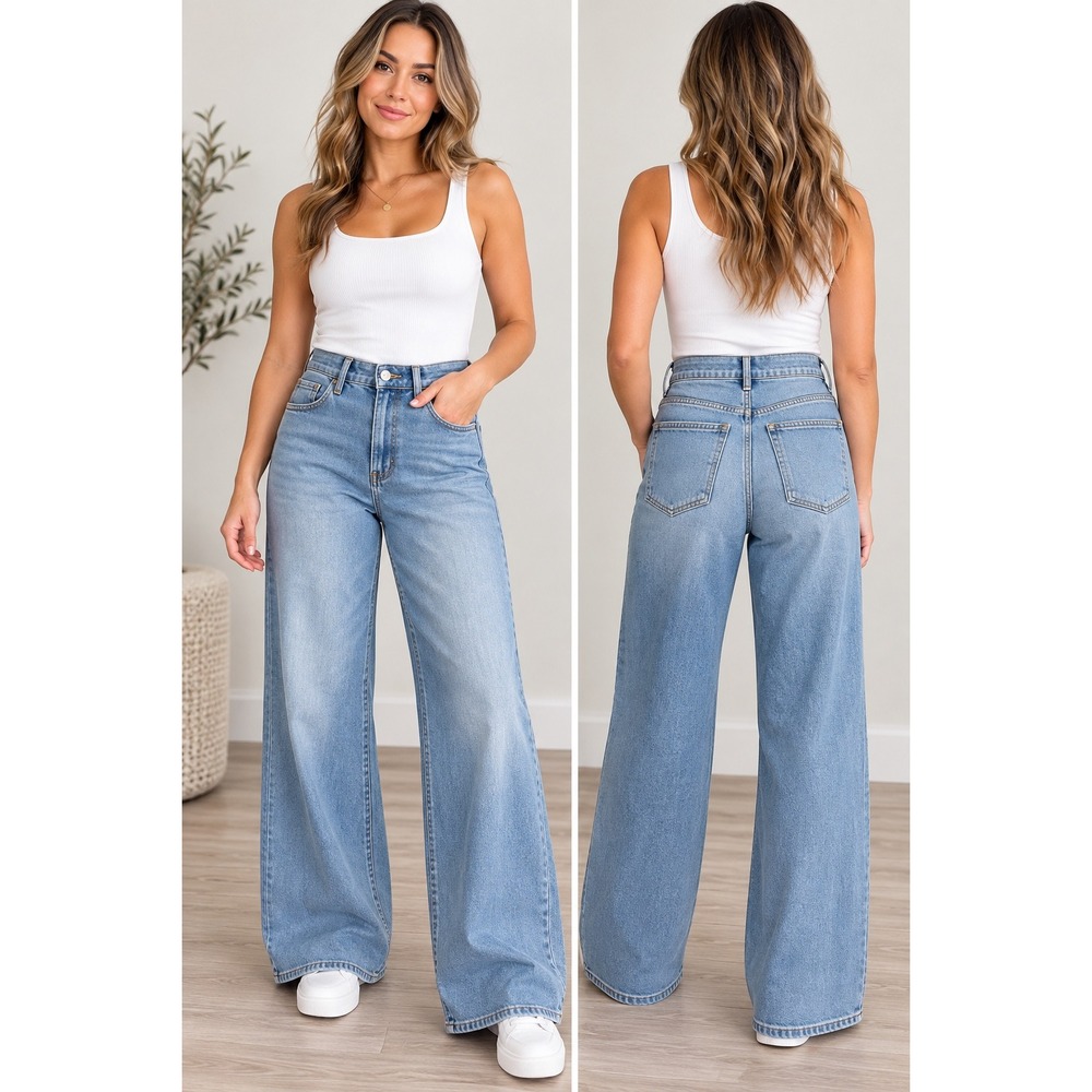 Universal Thread Size 2 Long High Rise Everyday Wide Leg Jeans Light Wash NEW